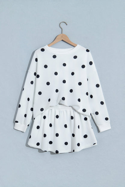 Polka Dot Raw Hem Sweatshirt & Skort Set