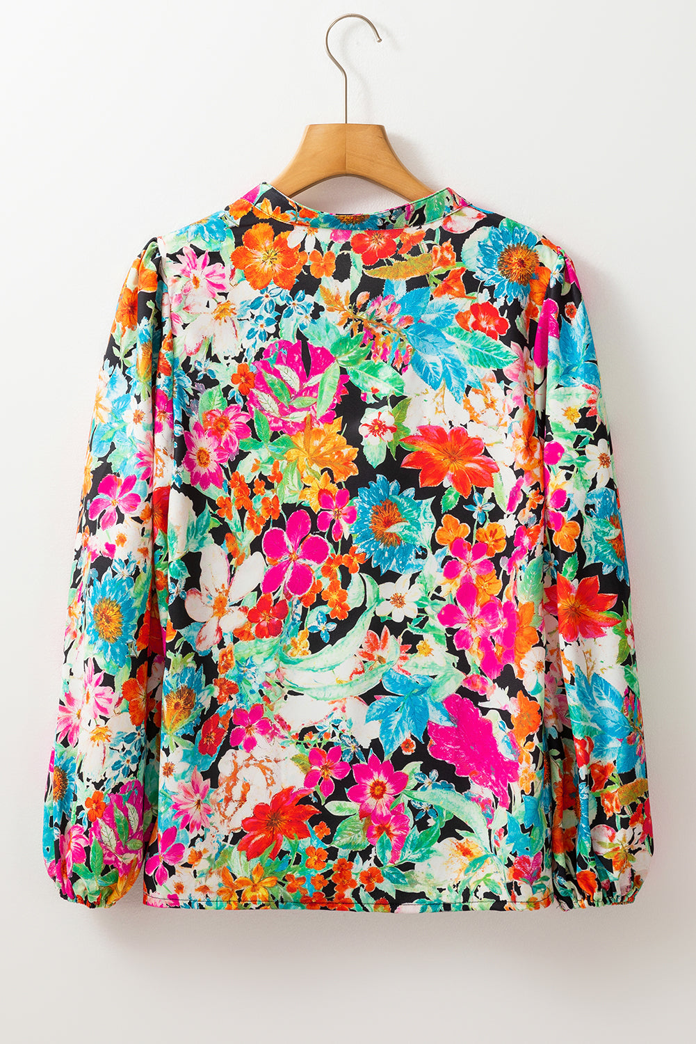 Floral Bubble Sleeve Ruffle Blouse