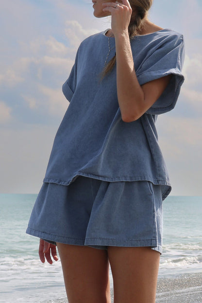 Denim Tee and Shorts Set