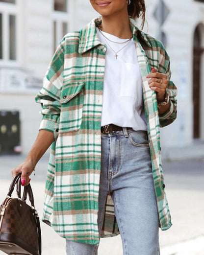 Plaid Flap Pocket Buttoned Shacket