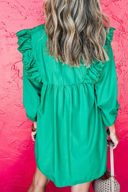 Ruffle Trim 3/4 Sleeve Mini Dress