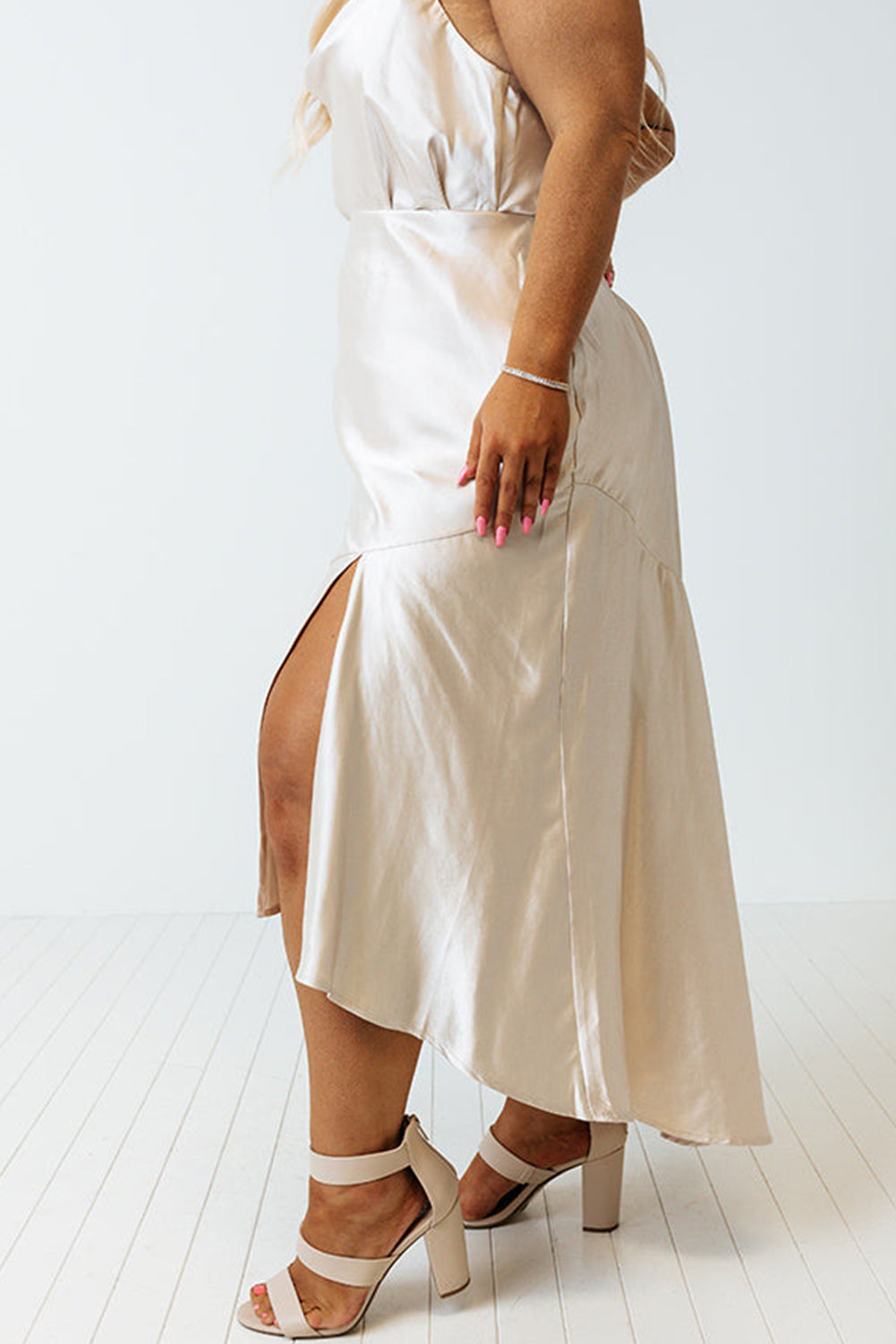 Satin Ruffled Skirt w/Slit Plus Size