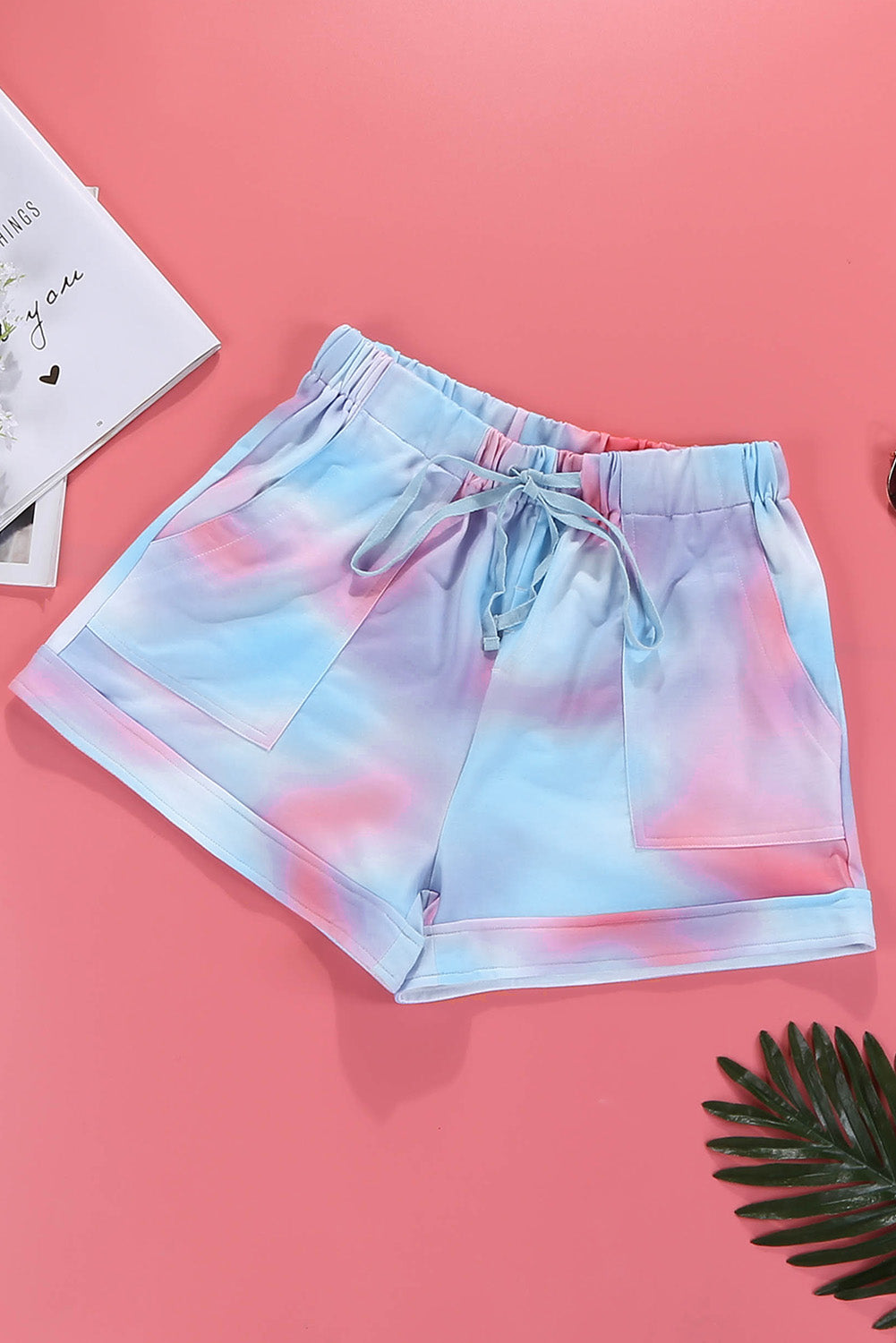 Abstract Drawstring Pocketed Shorts