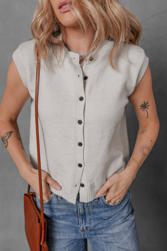 Buttoned Round Neck Sweater Vest