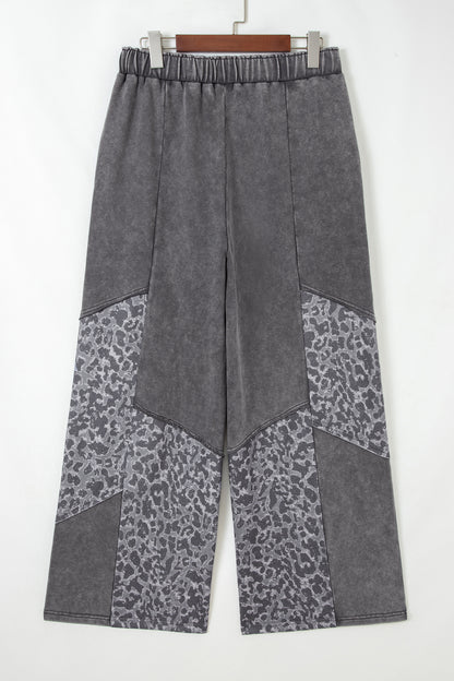 Leopard Patchwork Mineral Wash High Waist Pants
