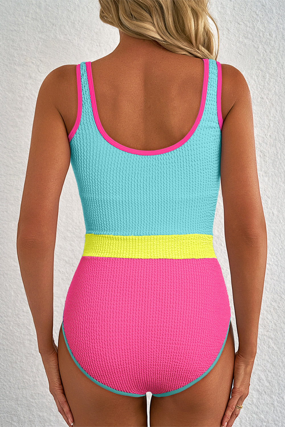 Colorblock Textured Patchwork One-Piece Swimsuit