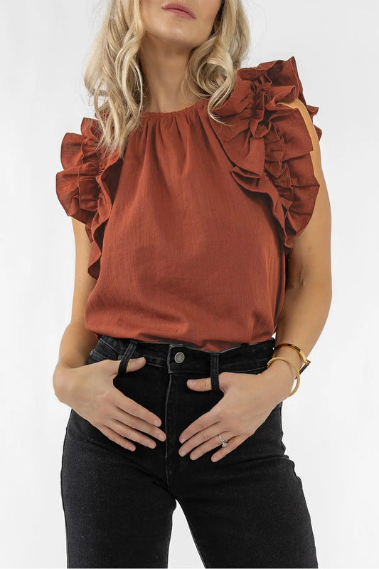 Ruffle Trim Sleeveless Blouse