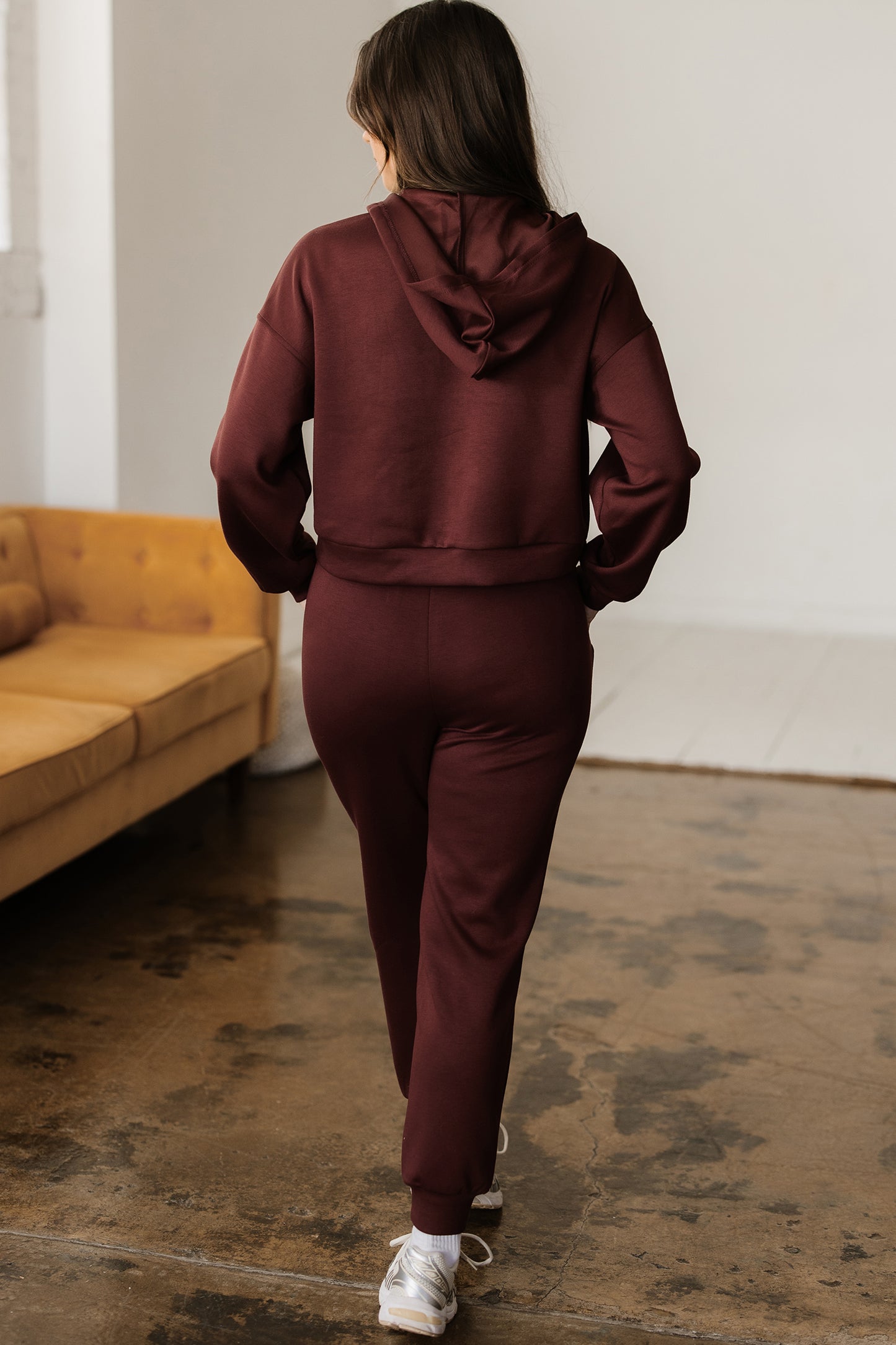 Solid Cropped Hoodie and Jogger Lounge Set