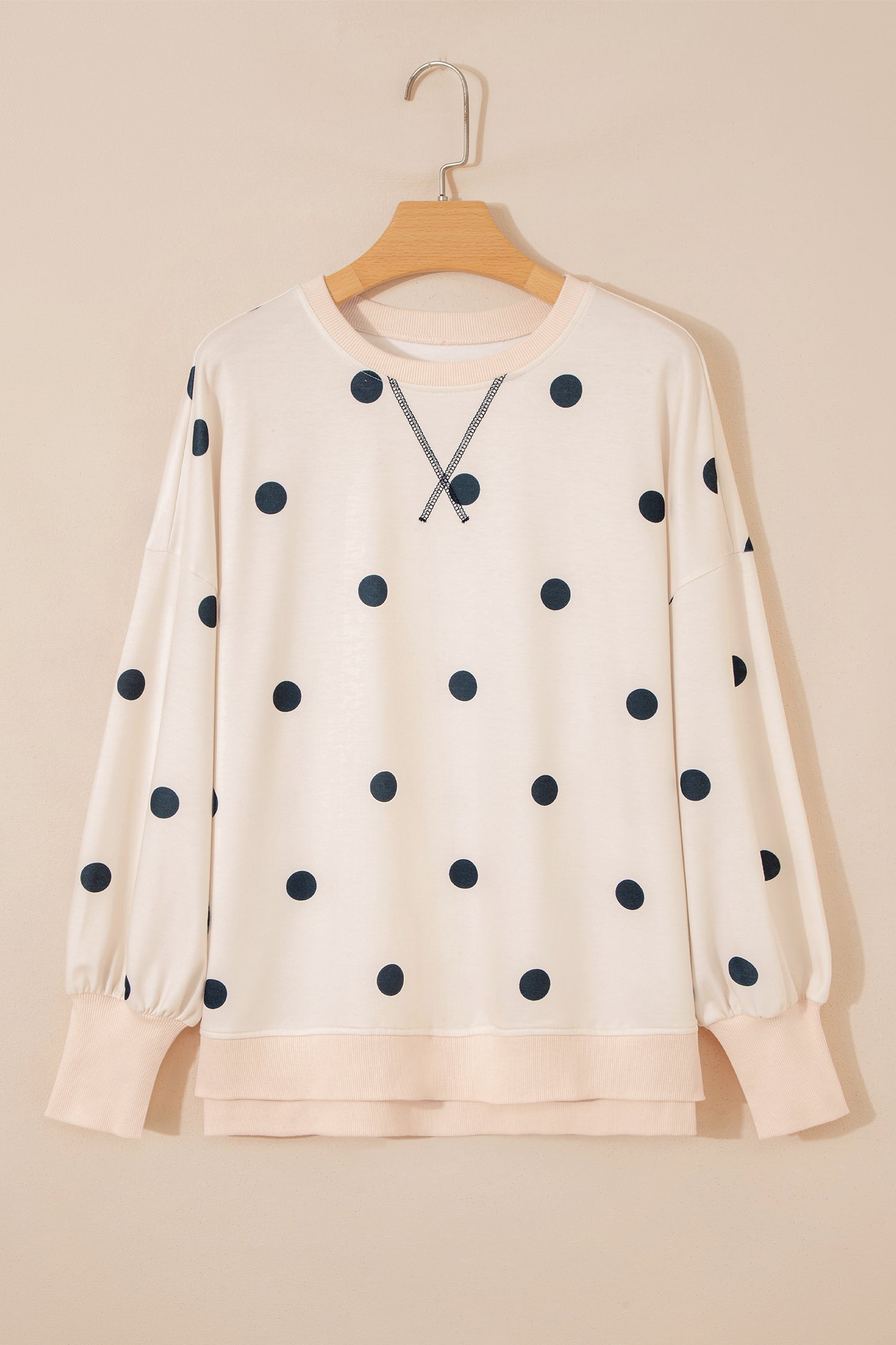 Polka Dot Long Sleeve Split Hem Sweatshirt