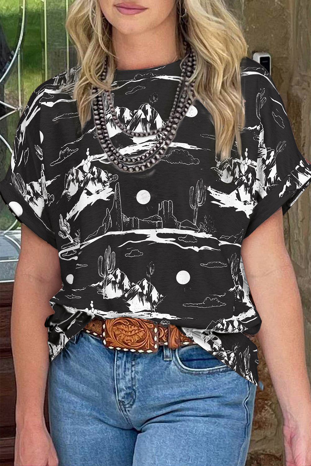 Western Desert Short Sleeve Knit Top