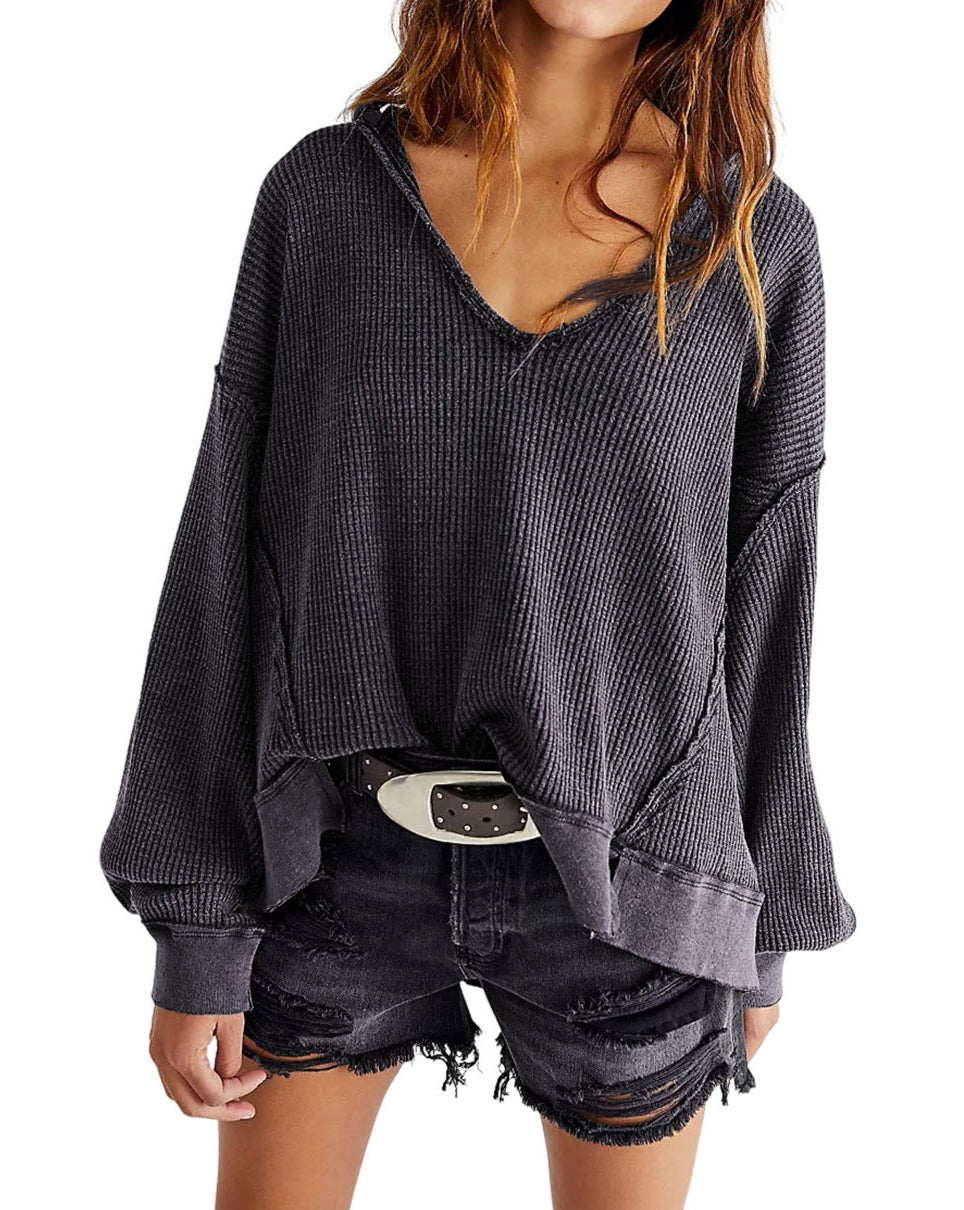 Waffle Exposed Seam Oversized Top