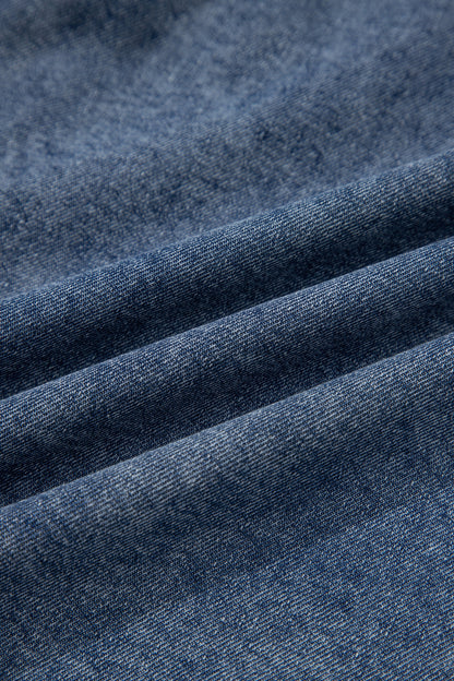 Denim Buttoned Flap Pocket Cuffed Short Sleeve Shirt