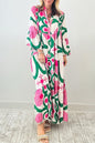 Floral Buttoned Long Sleeve Maxi Dress