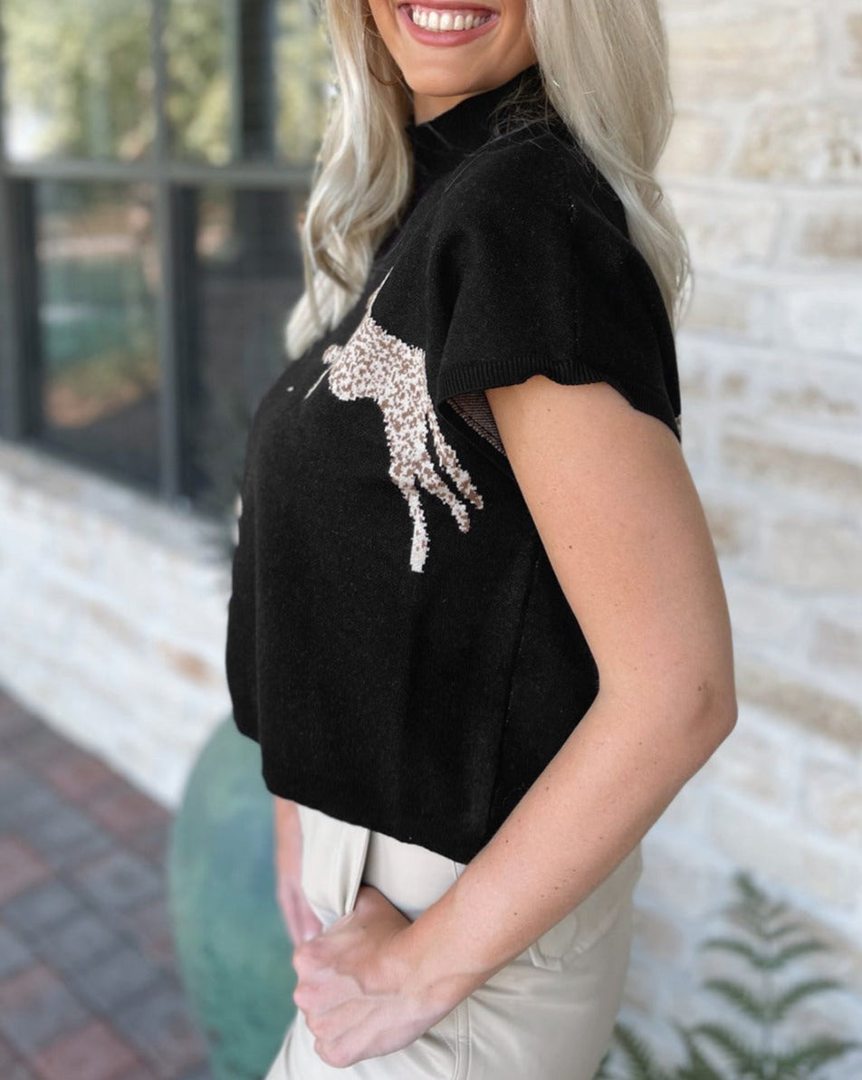 Cheetah Short Sleeve Turtleneck Sweater