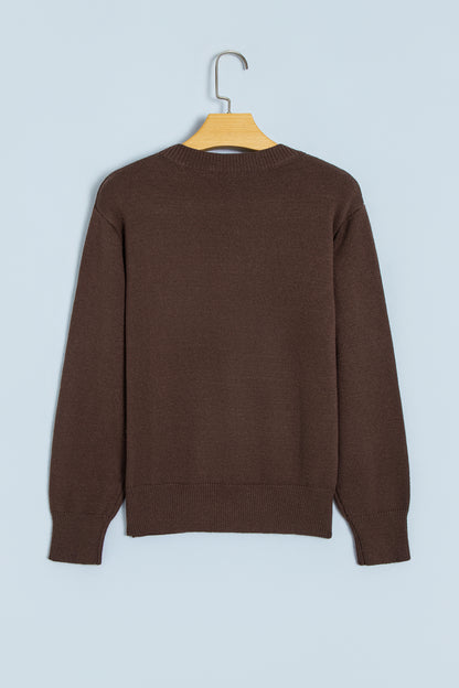 Floral Embroidered Round Neck Long Sleeve Sweater