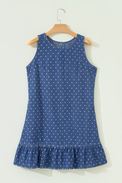 Polka Dot Ruffle Hem Sleeveless Mini Dress