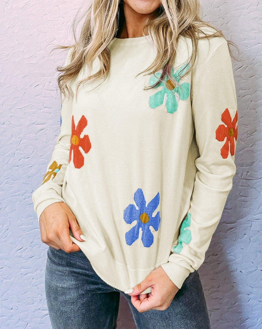 Floral Long Sleeve Pullover Sweater