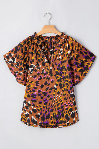 Leopard Short Sleeve V-Neck Blouse