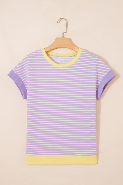 Stripe Colorblock Textured Short Sleeve T-Shirt