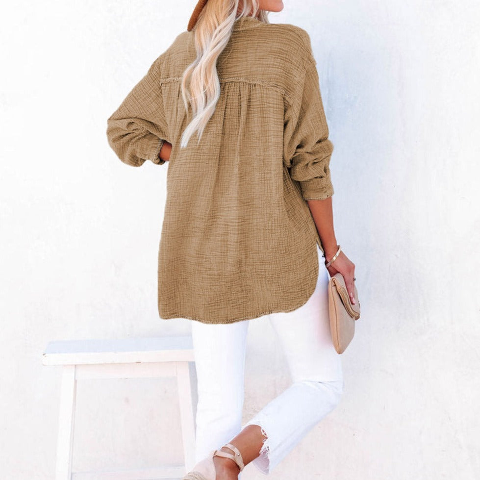 Gauze Long Sleeve Henley Top