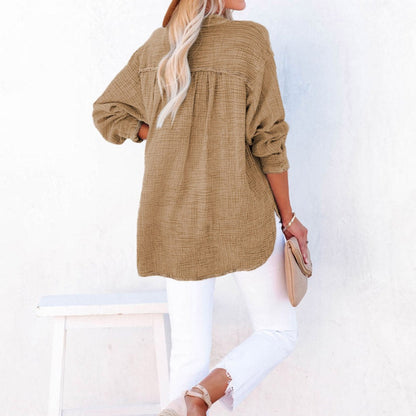 Gauze Long Sleeve Henley Top