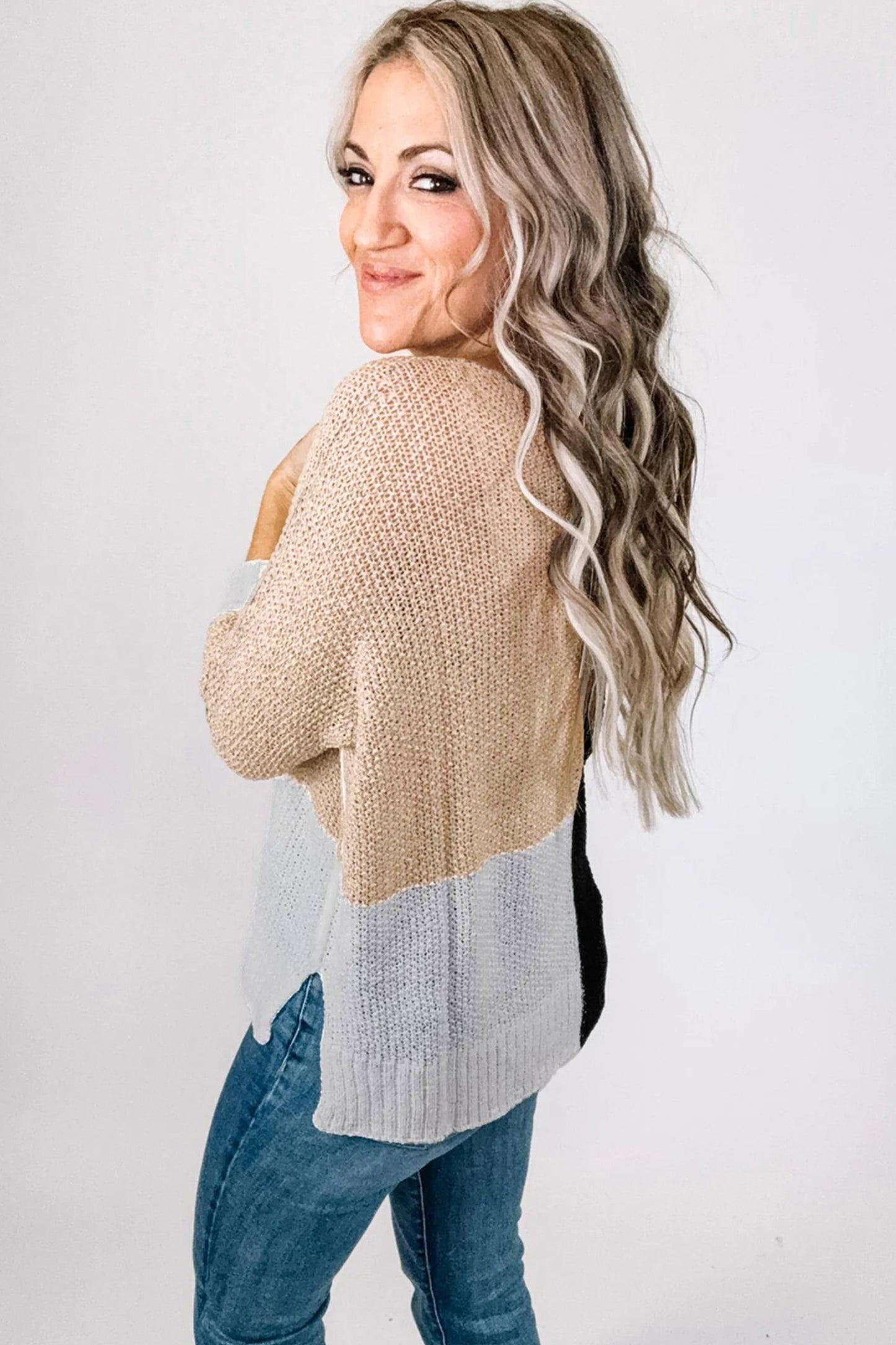 Colorblock Knit V-Neck Sweater