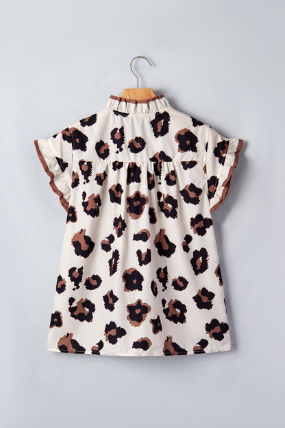 Leopard Ruffle Sleeve Button Up Blouse