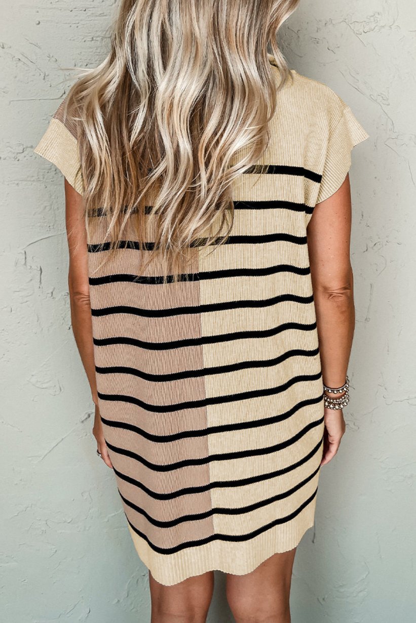 Stripe Colorblock Short Sleeve Sweater Dress