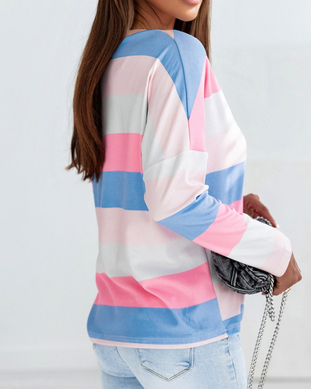 Stripe Long Sleeve V-Neck Top