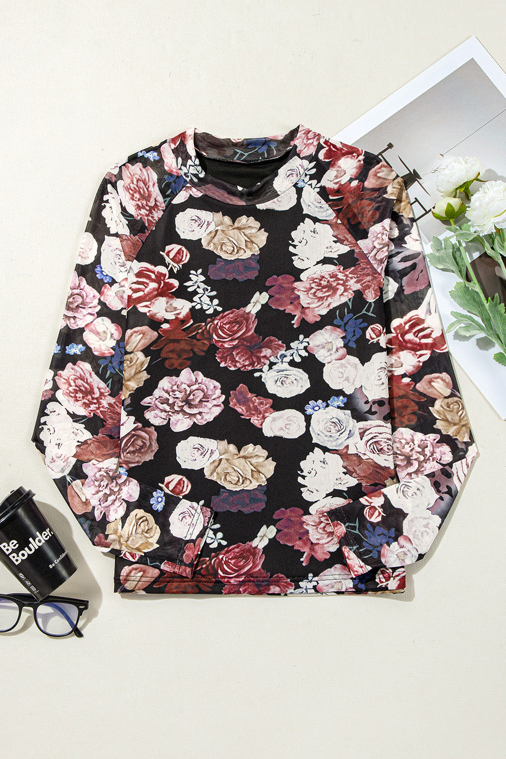 Floral Mesh Long Sleeve Top