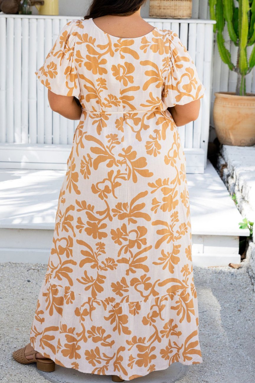 Plus Size Floral Puff Sleeve Maxi Dress