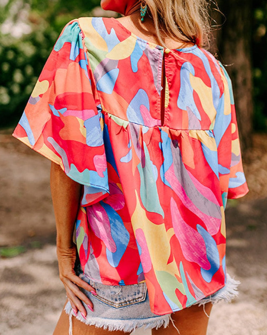 Abstract Wide Sleeve Blouse