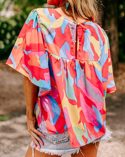 Abstract Wide Sleeve Blouse