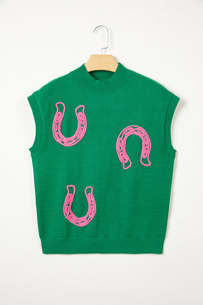Western Horseshoe Mock Neck Short Sleeve Sweater