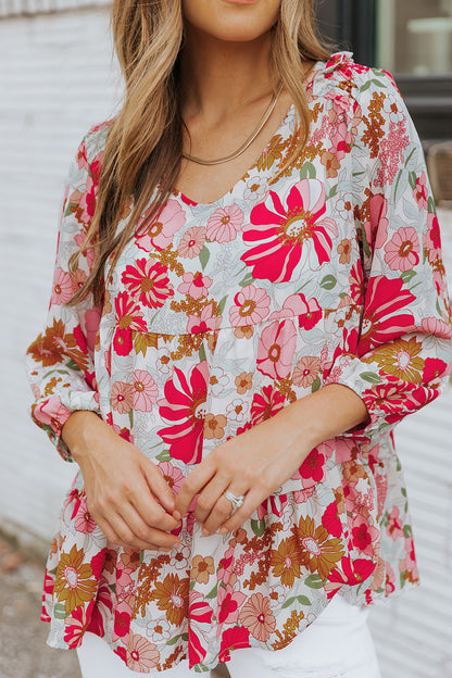 Floral 3/4 Sleeve Babydoll Blouse