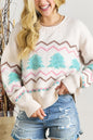 Christmas Tree Stripe Ribbed Trim Sweater