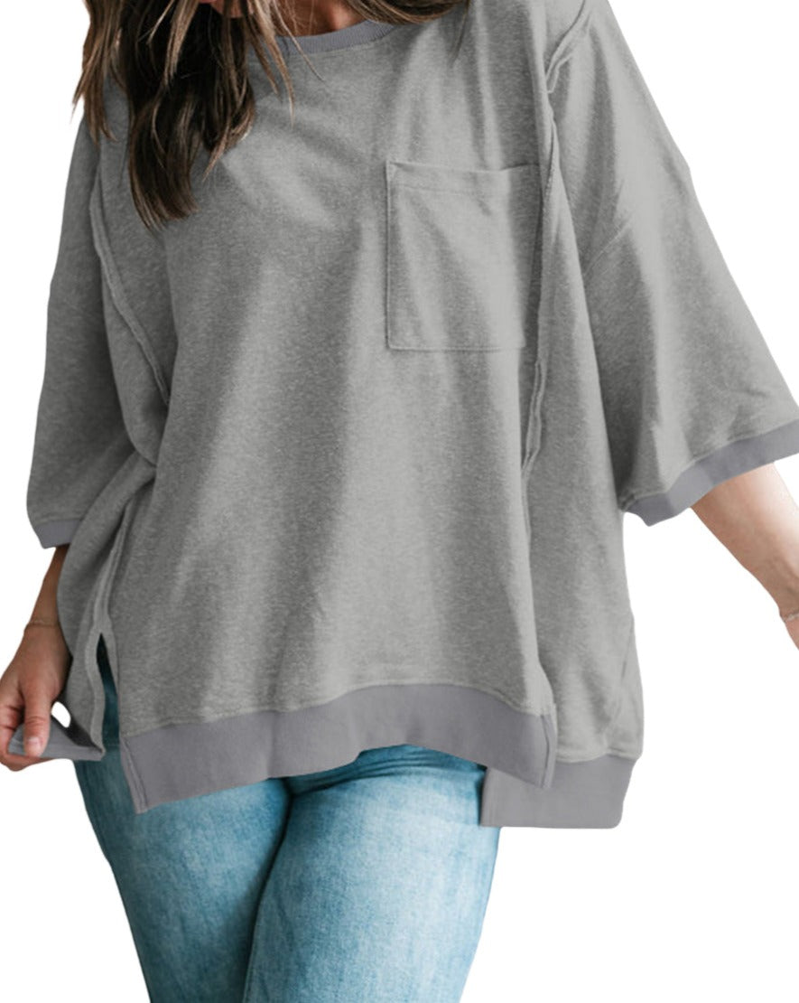 Reverse Seam Split Hem T-Shirt