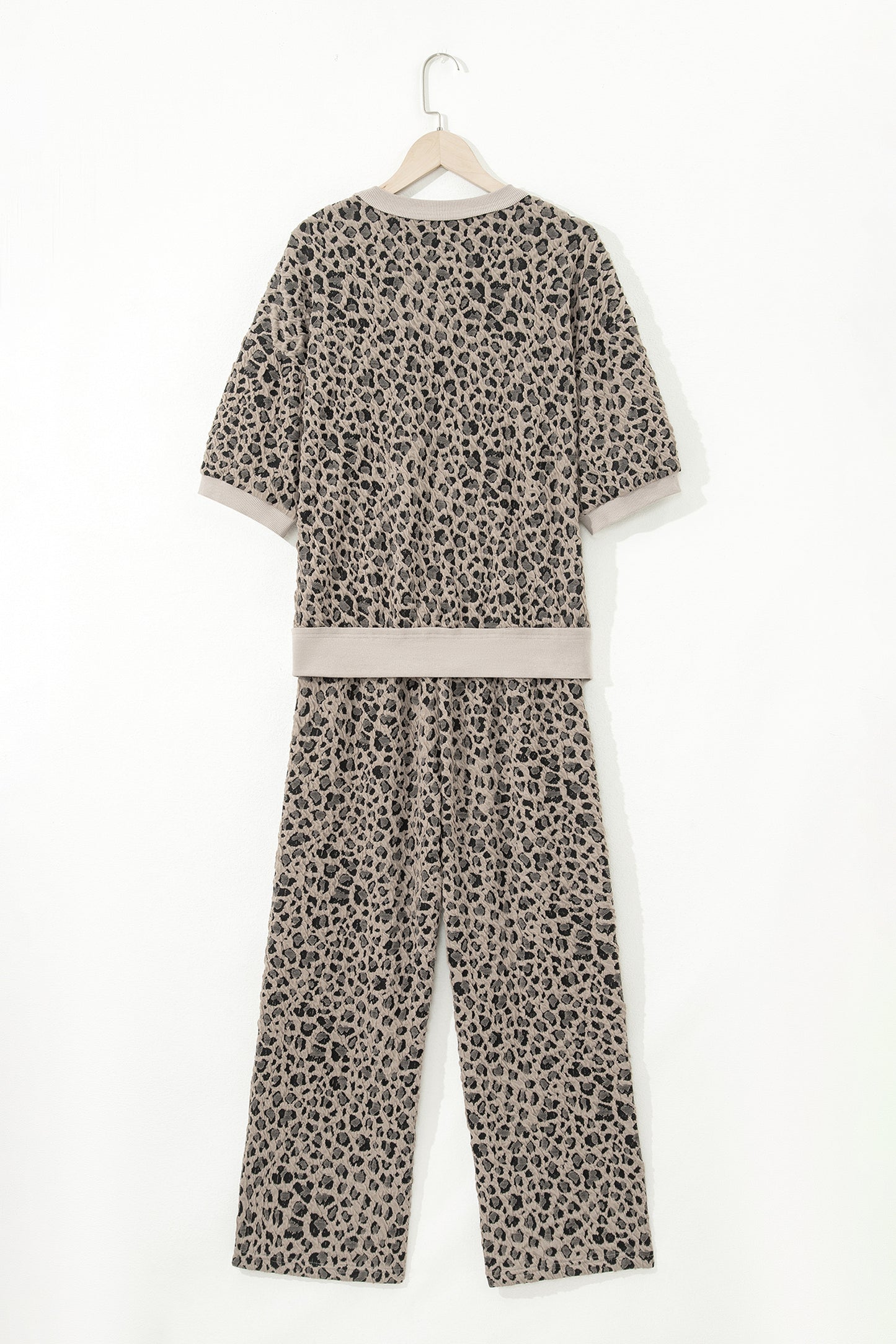 Leopard Textured Short Sleeve Jumper and Pants Set