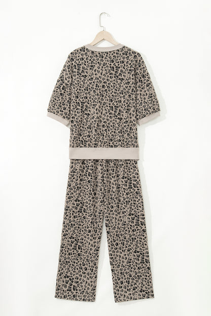 Leopard Textured Short Sleeve Jumper and Pants Set