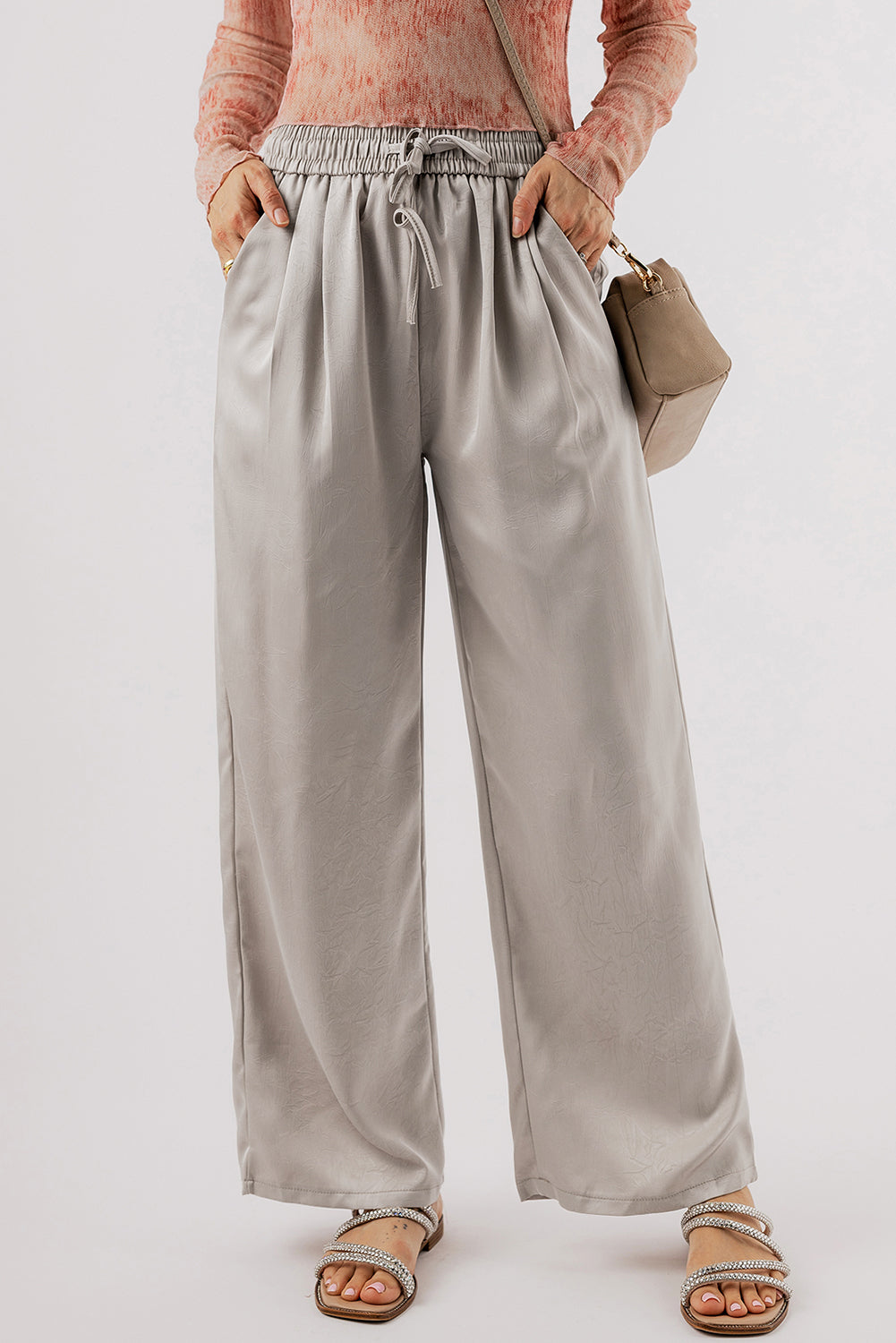 Solid Pleated High Waist Pants