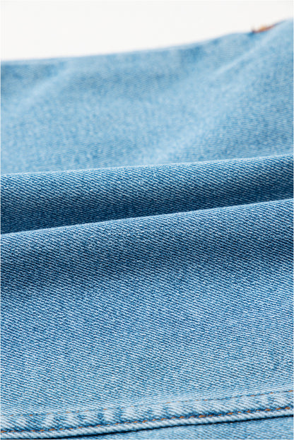 Acid Wash Denim Bow Pocket High Waist Skirt