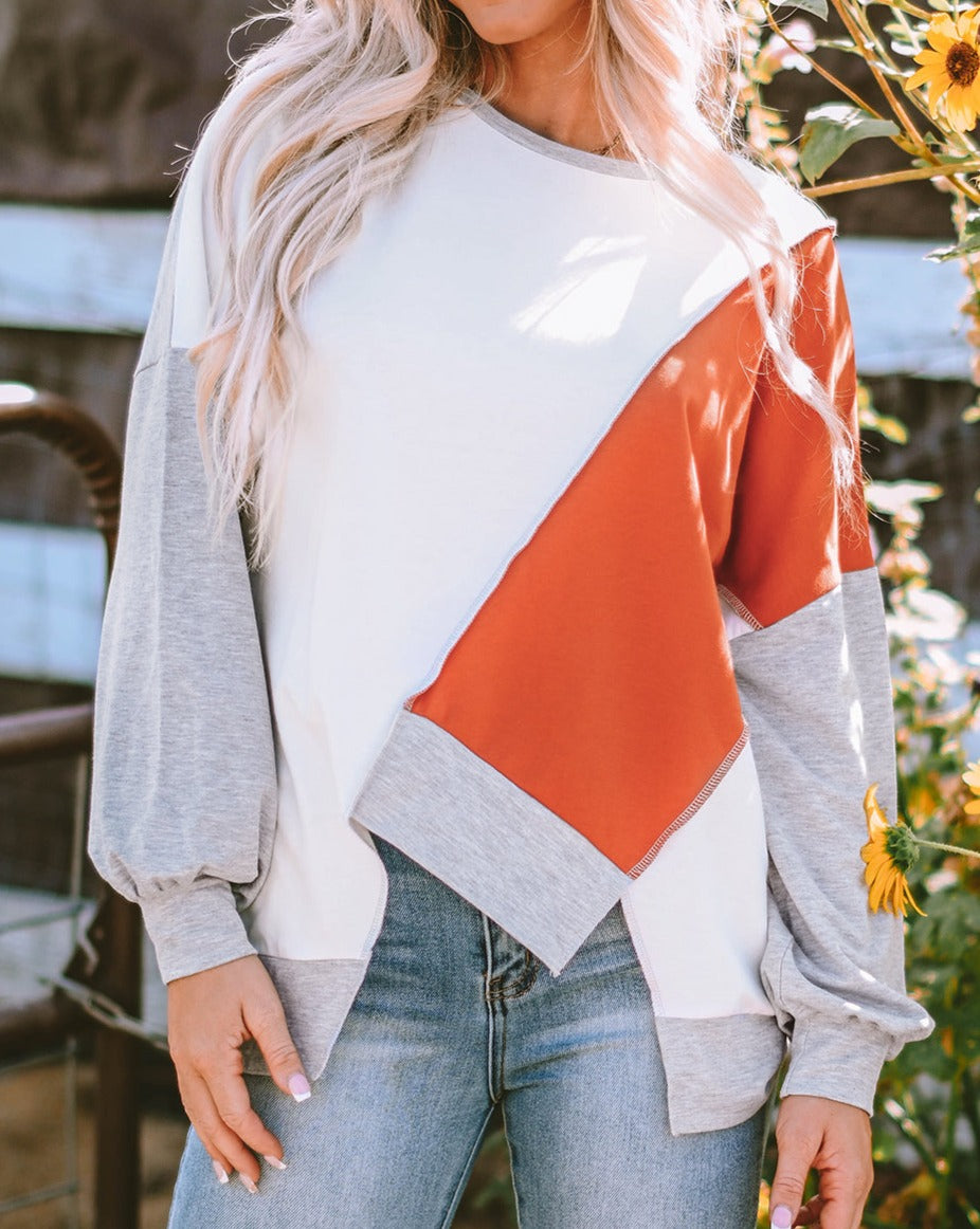 Colorblock Asymmetrical Long Sleeve Top