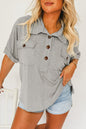 Collared Short Sleeve Buttoned Blouse