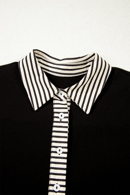 Stripe Polo Collar Tied Short Sleeve Mini Dress