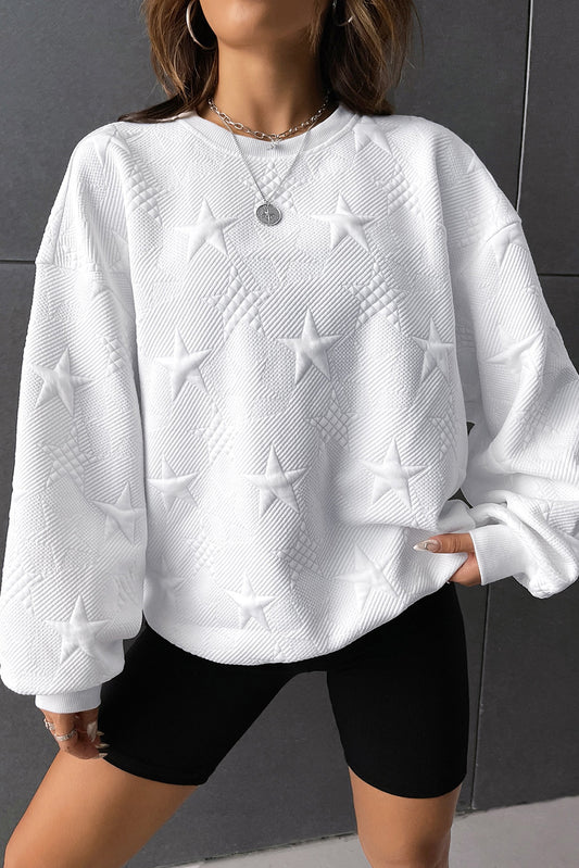 Star Embossed Drop Shoulder Sweatshirt