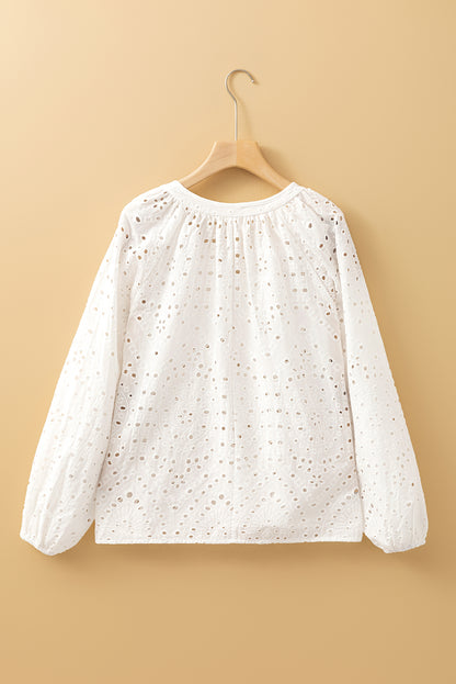 Eyelet Embroidered Puff Sleeve Blouse