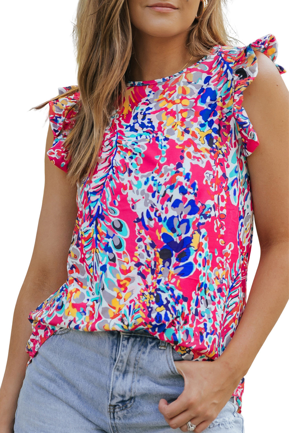 Floral Ruffle Sleeve Tank Top