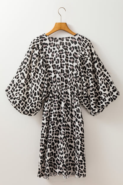 Leopard 3/4 Sleeve V-Neck Dress