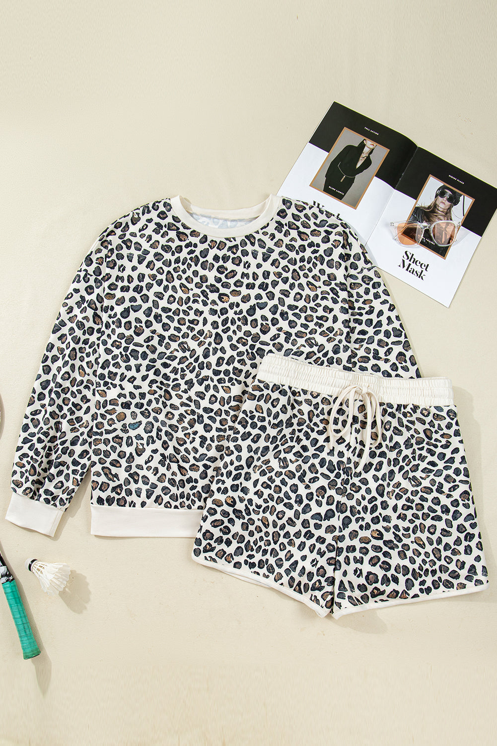 Plus Size Leopard Pullover and Shorts Set