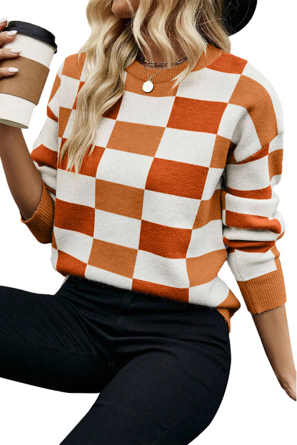 Checker Ribbed Trim Sweater